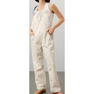 Rachel Antonoff Ivory Butter Print Denim Overalls Whimsical XL